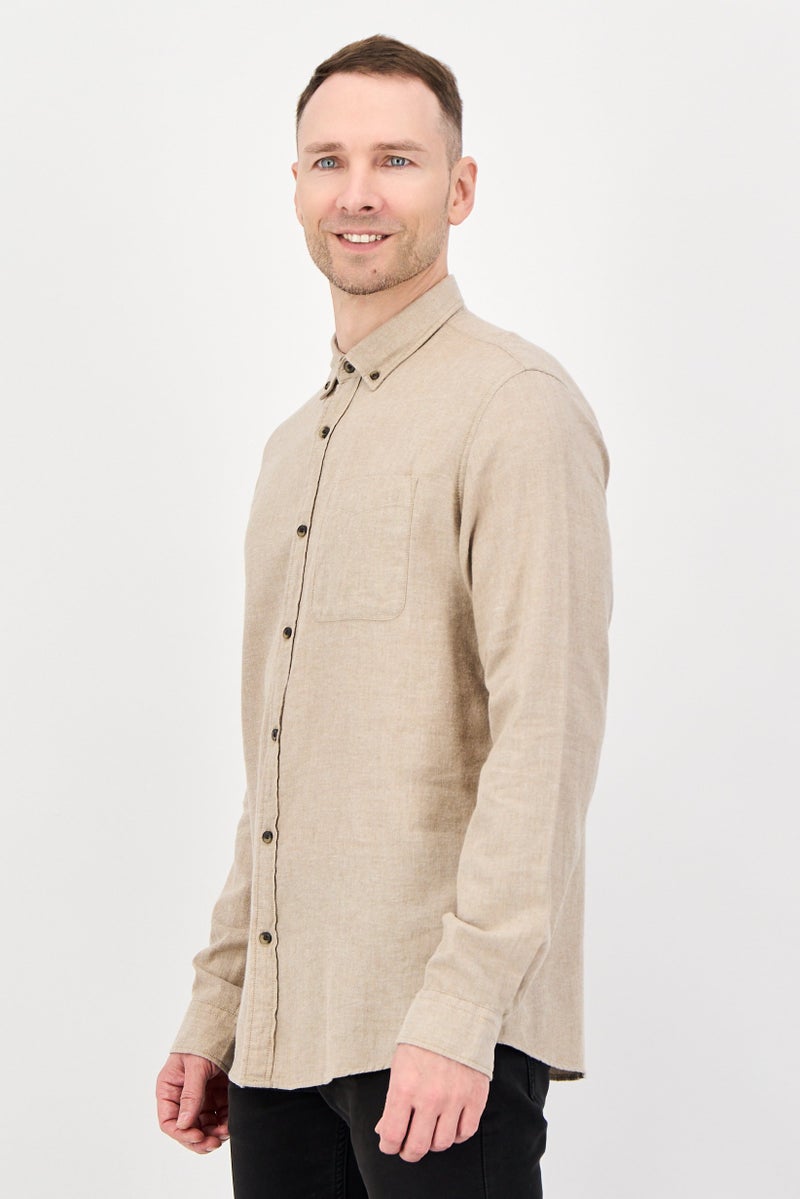 JACK & JONES Men Regular Fit Solid Long Sleeve Casual Shirt, Beige - Image 4